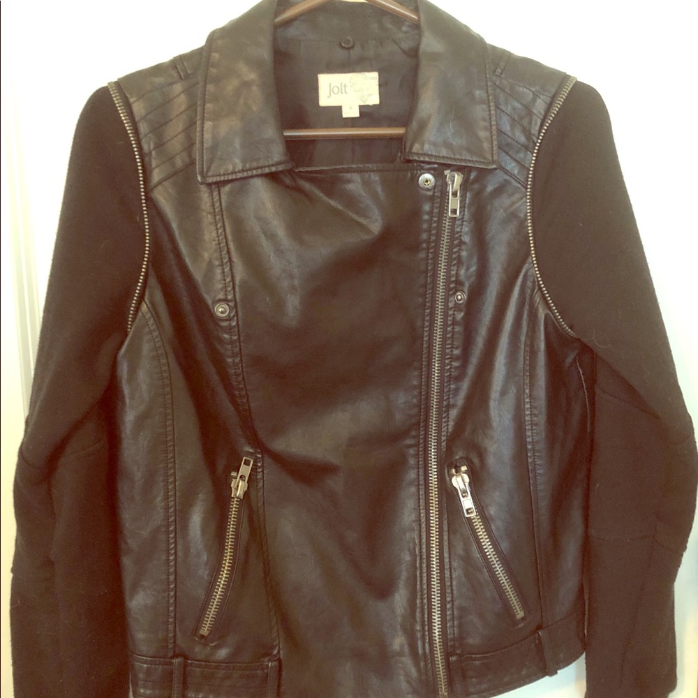 Jolt faux leather jacket with sweater knit arms